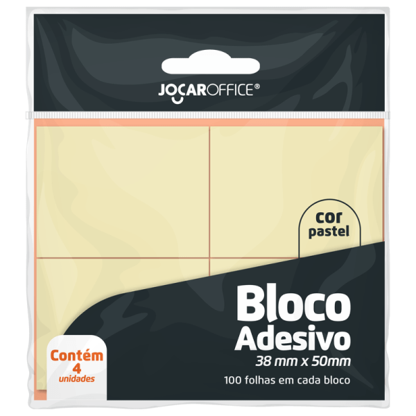 loco adesivo amarelo pastel 38mmX50mm - OPPBAG C/ 4 Blocos 100F cada Jocar Oficce