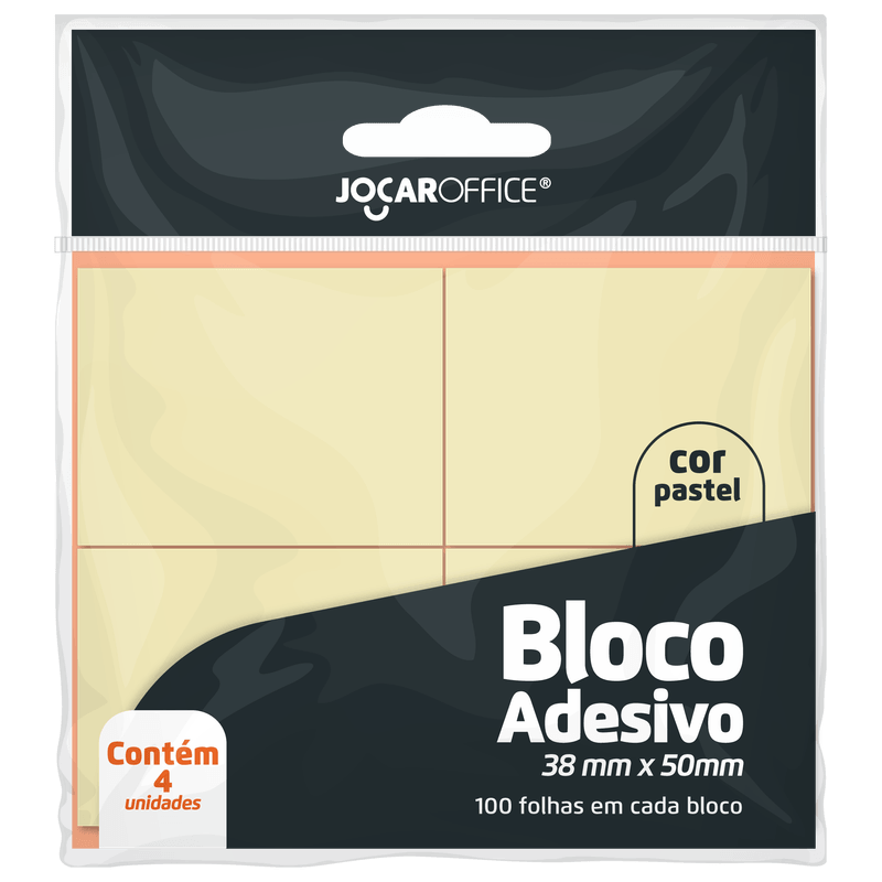 loco adesivo amarelo pastel 38mmX50mm - OPPBAG C/ 4 Blocos 100F cada Jocar Oficce